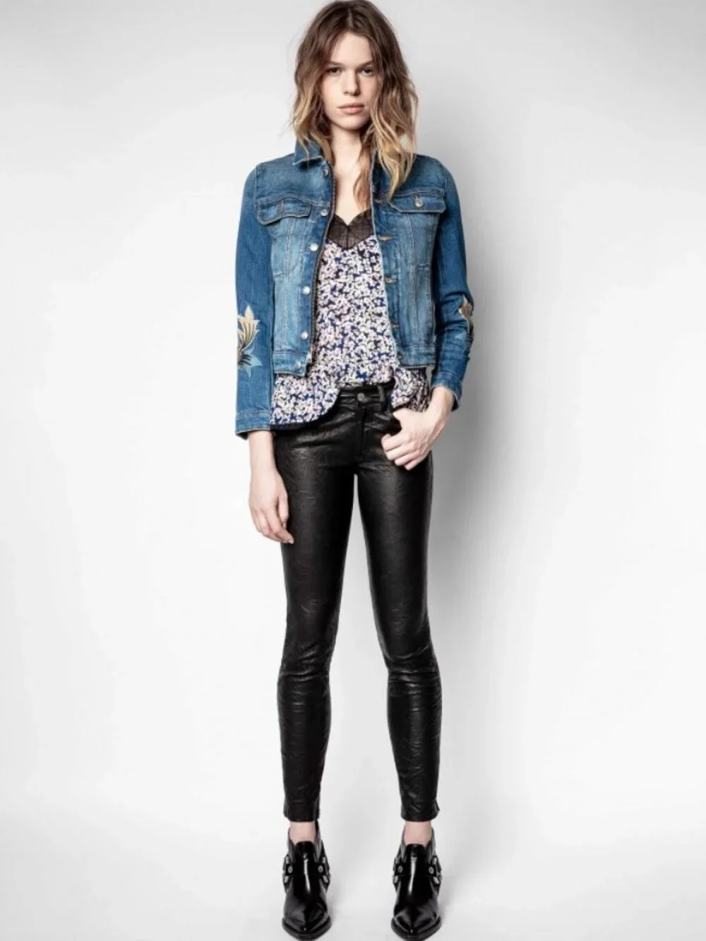 NWT $228 ZADIG & VOLTAIRE Celest Blue Floral Print Begonia Lace Trim Camisole - Picture 5 of 8